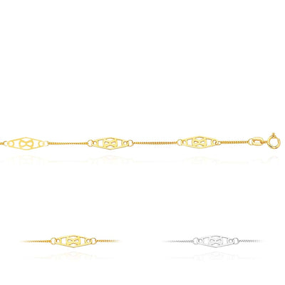 14K Yellow White Gold Infinity Station Anklet (Solid Links) 9" - 10" Adjustable - WJD Exclusives