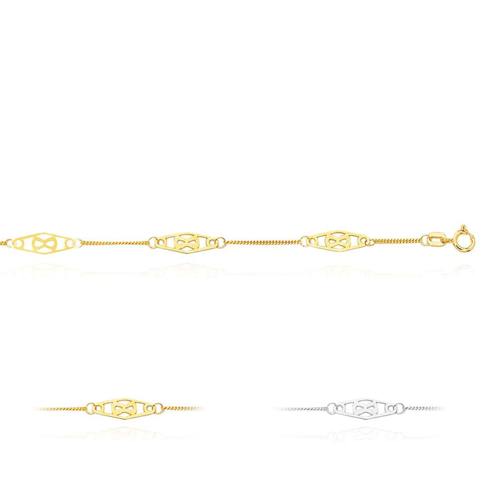 14K Yellow White Gold Infinity Station Anklet (Solid Links) 9" - 10" Adjustable - WJD Exclusives