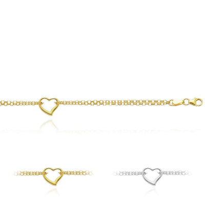 14K Yellow White Gold Double Open Heart Anklet (Hollow) 10" - WJD Exclusives