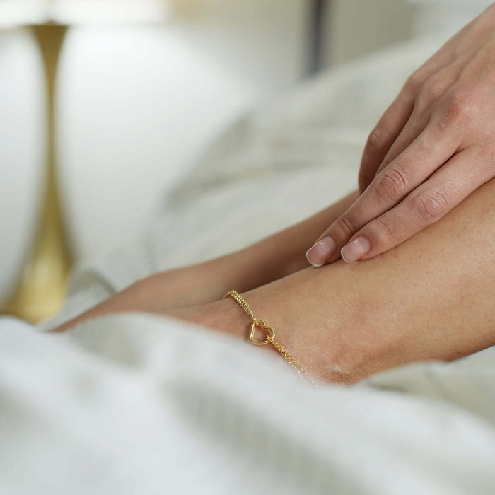 14K Yellow White Gold Double Open Heart Anklet (Hollow) 10" - WJD Exclusives