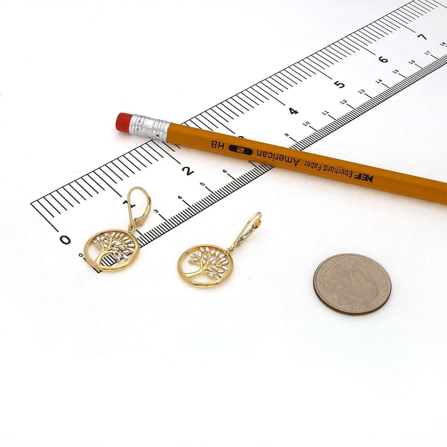 14K Gold Two-Tone Tree Of Life Drop  Leverback Earrings