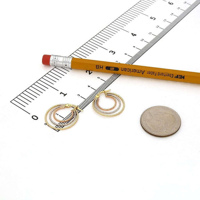 14K Gold Tri - Color Yellow White Rose Diamond - Cut Trinity Hoop Earrings 22mm - WJD Exclusives