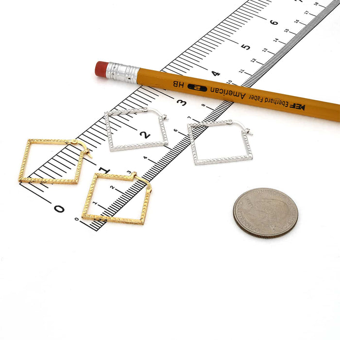 14K Gold Diamond - Cut Square Hoop Earrings 31mm - WJD Exclusives