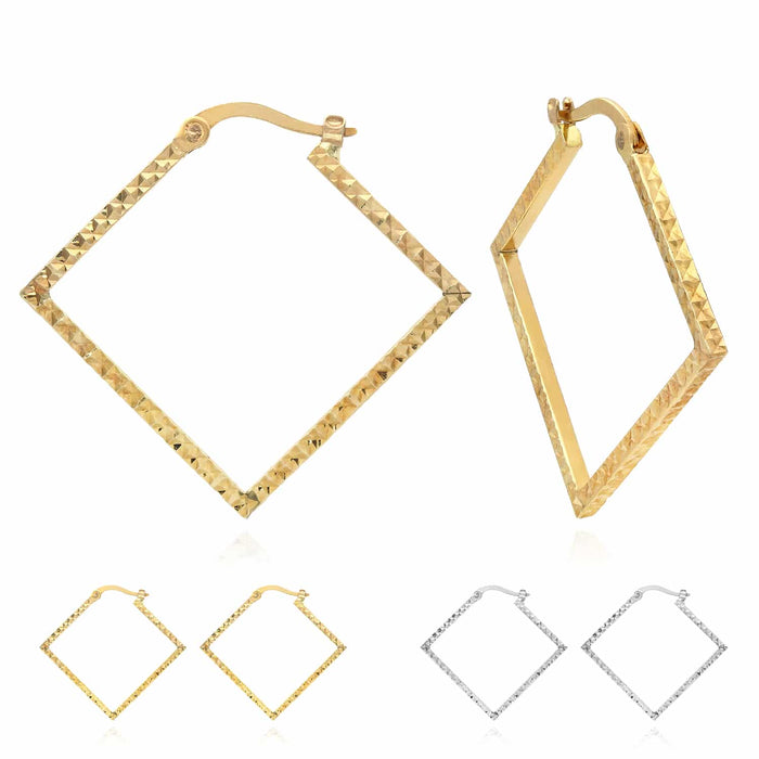 14K Gold Diamond - Cut Square Hoop Earrings 31mm - WJD Exclusives
