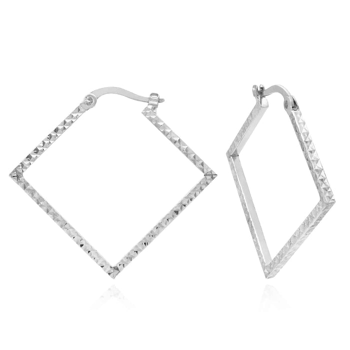 14K Gold Diamond - Cut Square Hoop Earrings 31mm - WJD Exclusives