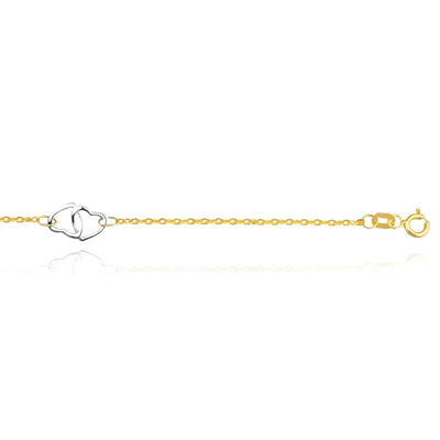 14K Yellow White Gold Interlocking Hearts Anklet (Hollow) 9" - 10" Adjustable - WJD Exclusives