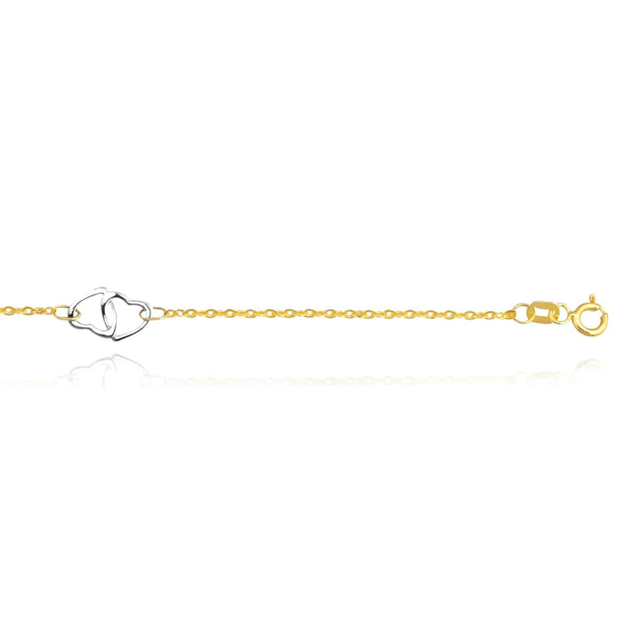 14K Yellow White Gold Interlocking Hearts Anklet (Hollow) 9" - 10" Adjustable - WJD Exclusives