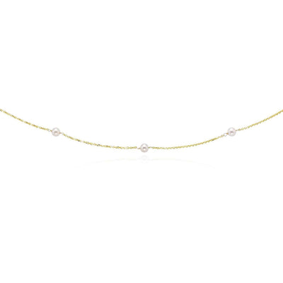 14K Gold 4.5mm Pearl Station By The Yard Cuban Necklace (Hollow) 16" - 18" - WJD Exclusives