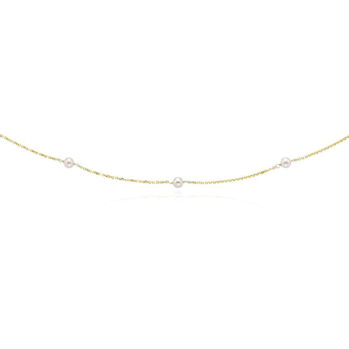 14K Gold 4.5mm Pearl Station By The Yard Cuban Necklace (Hollow) 16" - 18" - WJD Exclusives