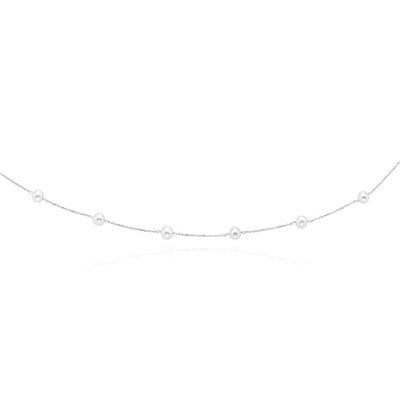 14K Gold 6.5mm Pearl Station By The Yard Cuban Necklace (Hollow) 16" - 18" - WJD Exclusives