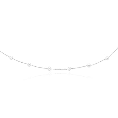 14K Gold 6.5mm Pearl Station By The Yard Cuban Necklace 16"-18"