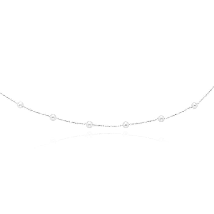 14K Gold 6.5mm Pearl Station By The Yard Cuban Necklace (Hollow) 16" - 18" - WJD Exclusives