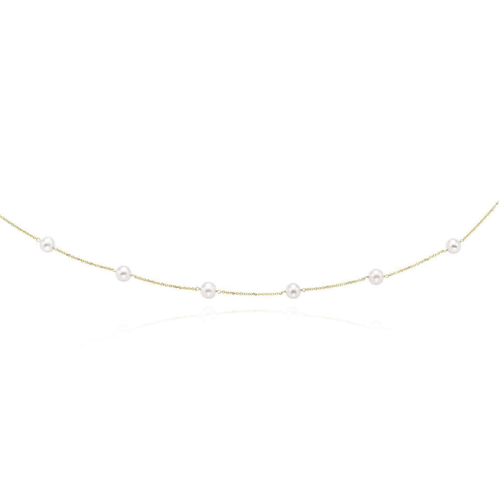 14K Gold 6.5mm Pearl Station By The Yard Cuban Necklace (Hollow) 16" - 18" - WJD Exclusives