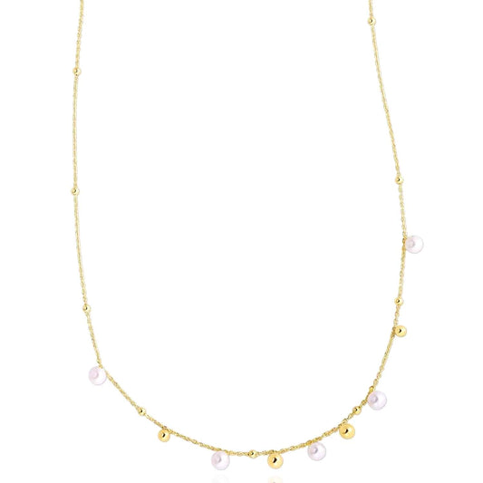 14K Gold Pearl Scattered Bead Chain Necklace 16"-18" Adjustable