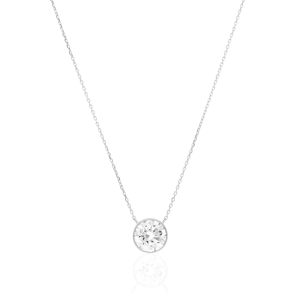 14k Gold 2CT CZ Bezel Solitaire 16"-18" Adj. Pendant Necklace