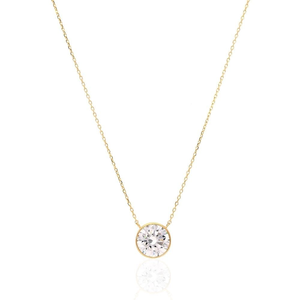 14k Gold 2CT CZ Bezel Solitaire 16"-18" Adj. Pendant Necklace