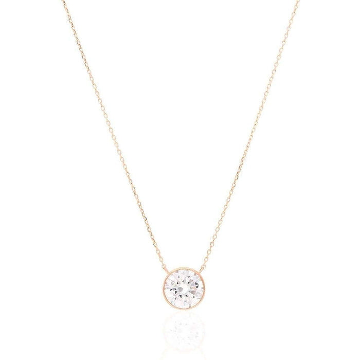 14K Gold 2CT CZ Bezel Solitaire Adjustable Necklace 16"-18"