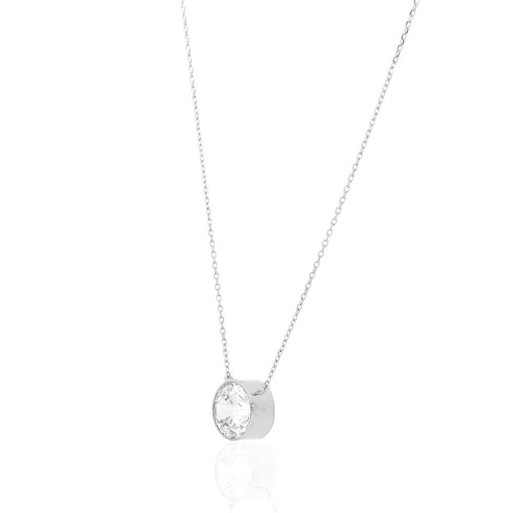 14k Gold 2CT CZ Bezel Solitaire 16"-18" Adj. Pendant Necklace