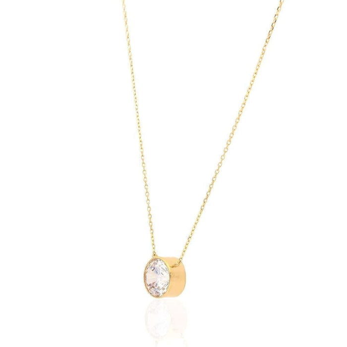 14K Gold 2CT CZ Bezel Solitaire Adjustable Necklace 16"-18"