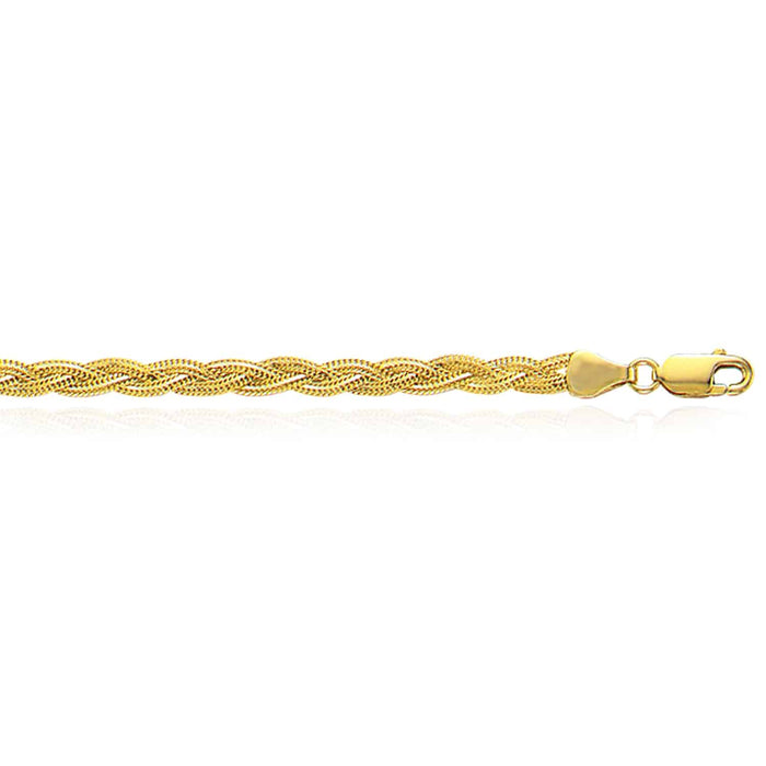 14K Yellow White Gold 3.5mm Textured Braided Fox Anklet (Hollow) 10" - WJD Exclusives