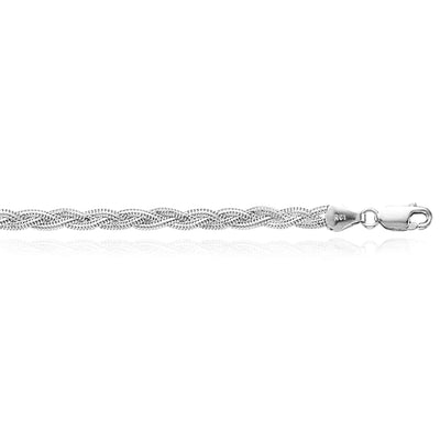 14K Yellow White Gold 3.5mm Textured Braided Fox Bracelet (Hollow) 7" - WJD Exclusives