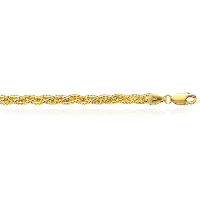 14K Yellow White Gold 3.5mm Textured Braided Fox Bracelet (Hollow) 7" - WJD Exclusives
