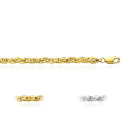 14K Yellow White Gold 3.5mm Textured Braided Fox Necklace (Hollow) 18" - WJD Exclusives