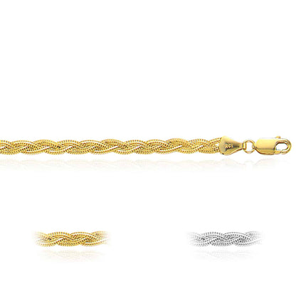 14K Gold Yellow White 3.5mm Textured Braided Fox Necklace 18"