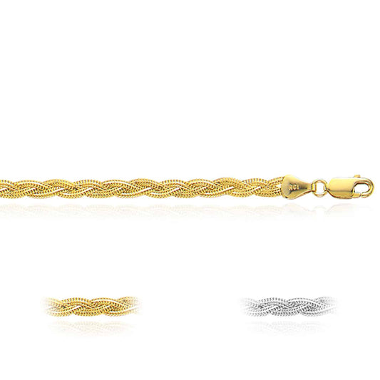 14K Gold Yellow White 3.5mm Textured Braided Fox Necklace 18"