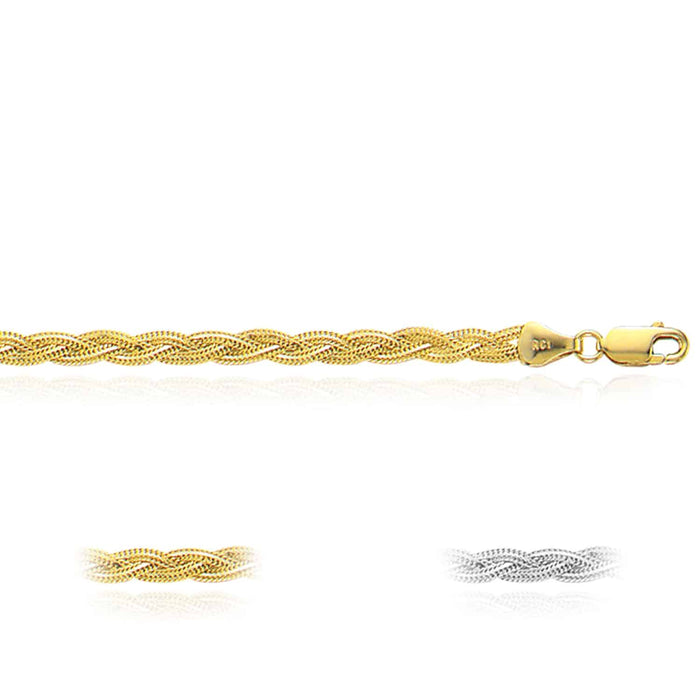 14K Yellow White Gold 3.5mm Textured Braided Fox Necklace (Hollow) 18" - WJD Exclusives