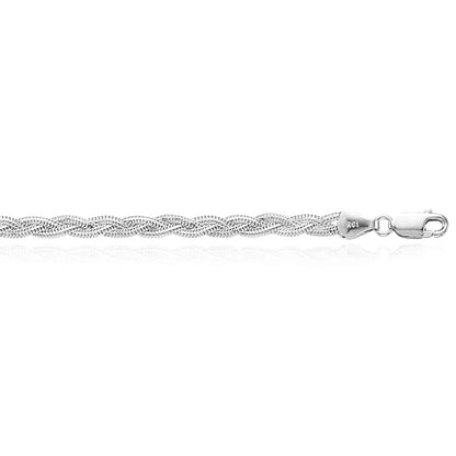 14K Gold Yellow White 3.5mm Textured Braided Fox Necklace 18"