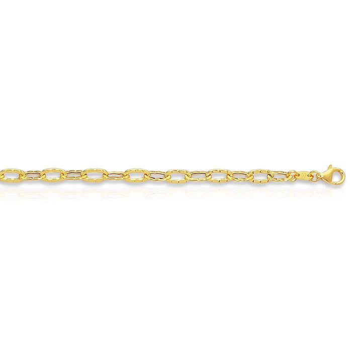 14K Yellow White Gold 3.5mm Textured Cable Anklet (Hollow) 10" - WJD Exclusives
