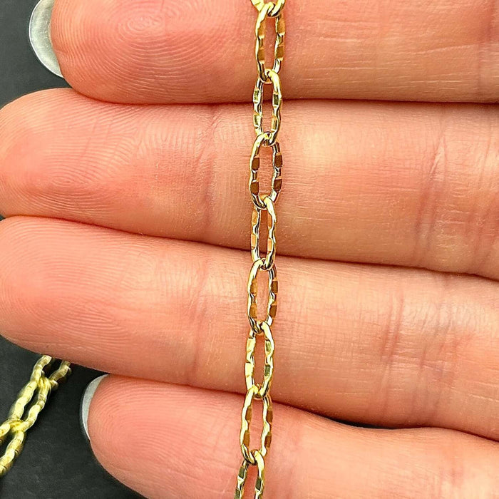 14K Yellow White Gold 3.5mm Textured Cable Anklet (Hollow) 10" - WJD Exclusives