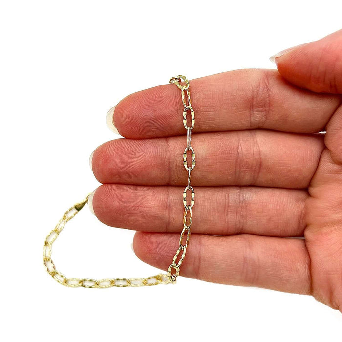 14K Yellow White Gold 3.5mm Textured Cable Anklet (Hollow) 10" - WJD Exclusives