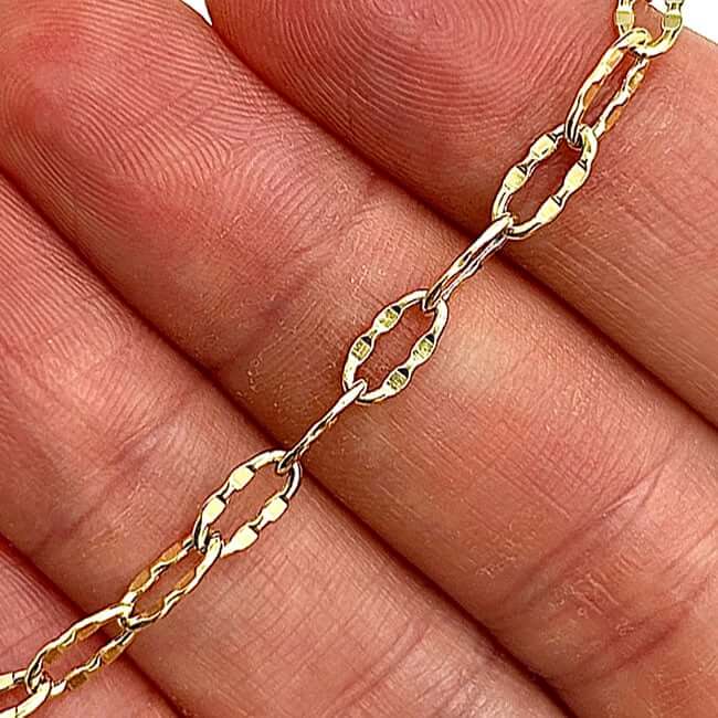 14K Yellow White Gold 3.5mm Textured Cable Anklet (Hollow) 10" - WJD Exclusives