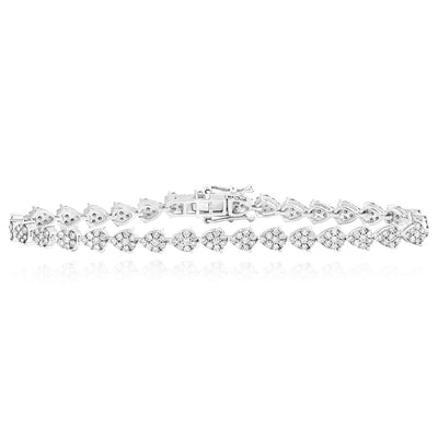 2CTW Natural Diamond 10K Yellow White Gold Pear Cluster Tennis Bracelet 7" - WJD Exclusives