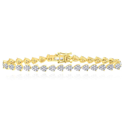 2CTW Real Diamond 10K Gold Yellow White Pear Cluster Tennis Bracelet 7"