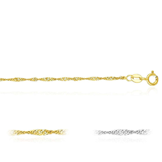 14K Gold Yellow White 1.3mm Singapore Chain Necklace 16"-24"
