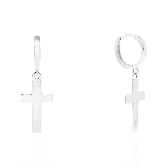 925 Sterling Silver  Cross Huggie Hoop Earrings