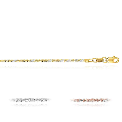 14K Gold Yellow White Rose 1.5mm Diamond-Cut Chain Sparkle Chain 16"-20"