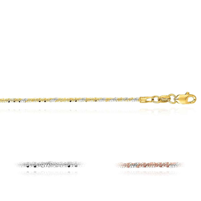 14K Yellow White Rose Gold 1.5mm Diamond - Cut Sparkle Chain (Hollow) 16" - 20" - WJD Exclusives