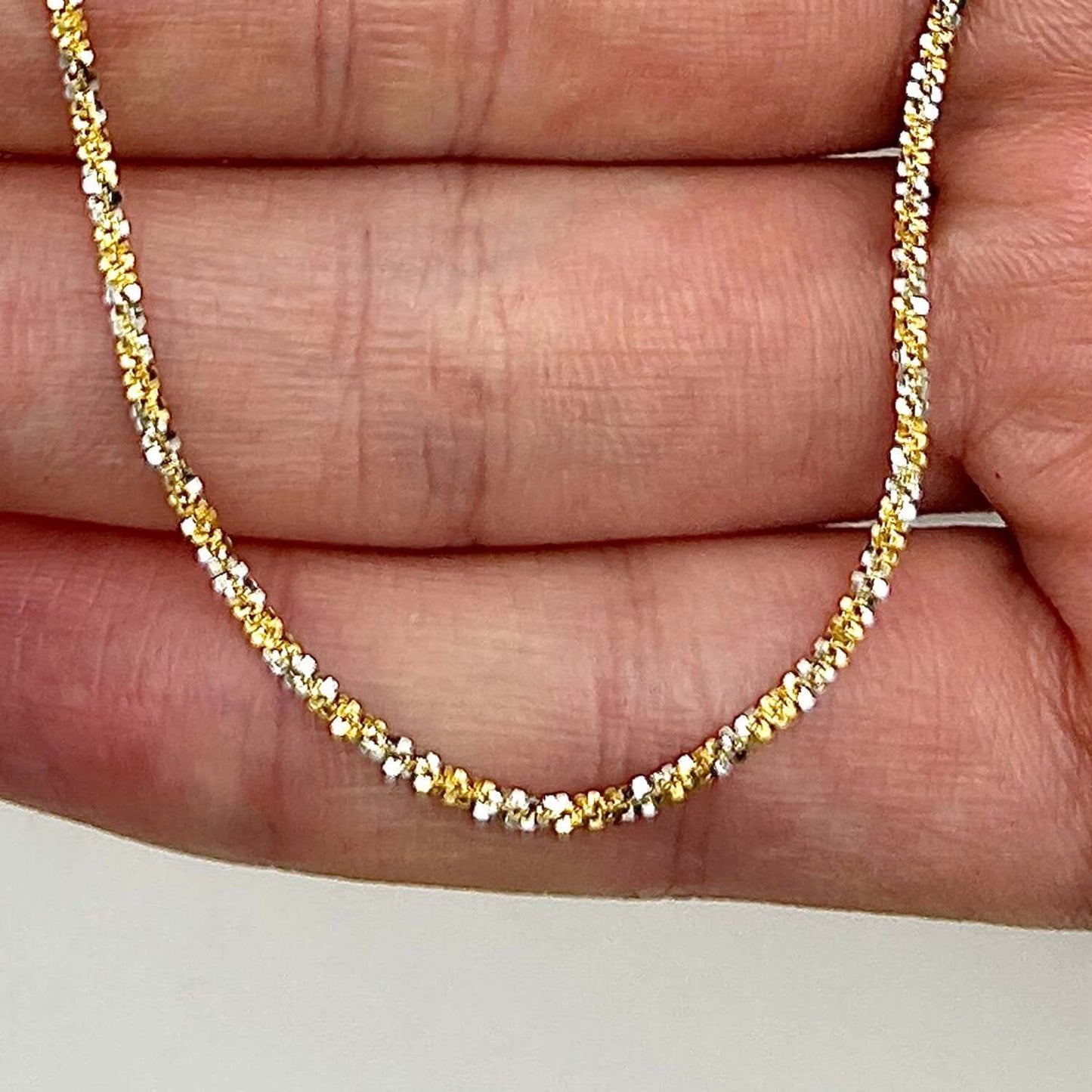 14K Gold Yellow White Rose 1.5mm Diamond-Cut Chain Sparkle Chain 16"-20"