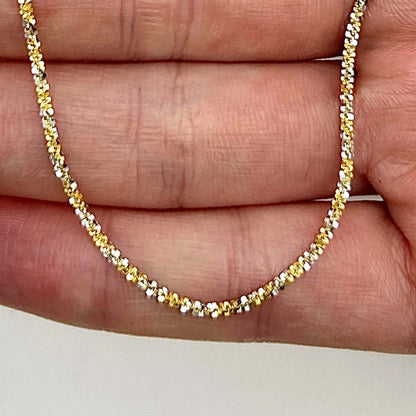 14K Gold Yellow White Rose 1.5mm Diamond-Cut Chain Sparkle Chain 16"-20"