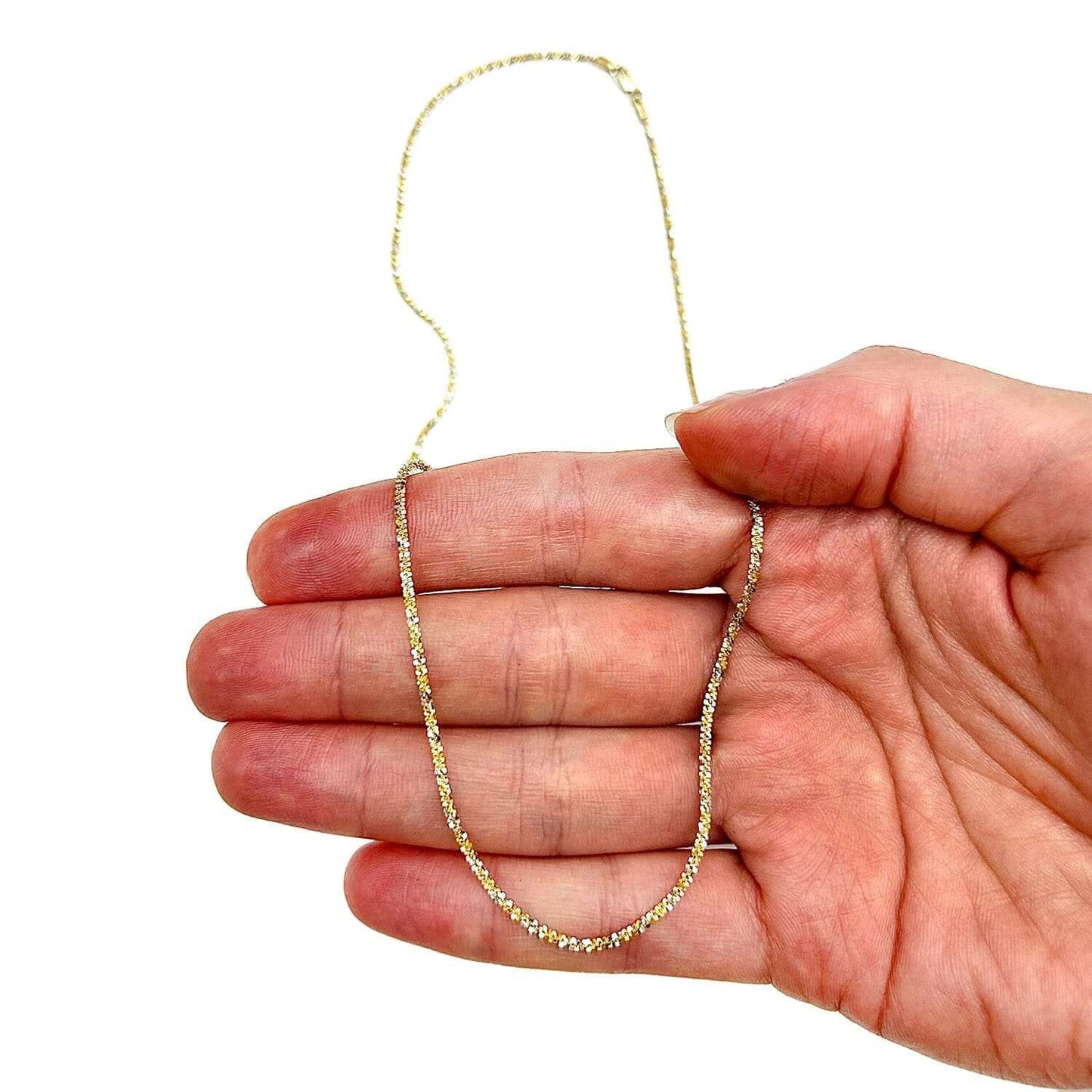 14K Gold Yellow White Rose 1.5mm Diamond-Cut Chain Sparkle Chain 16"-20"