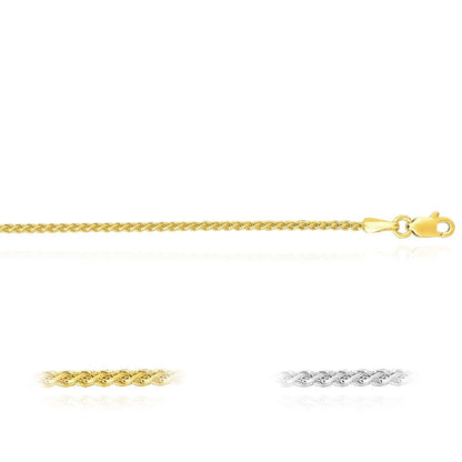 14K Gold 1.5mm Round Spiga Wheat Chain Necklace 16"-30"
