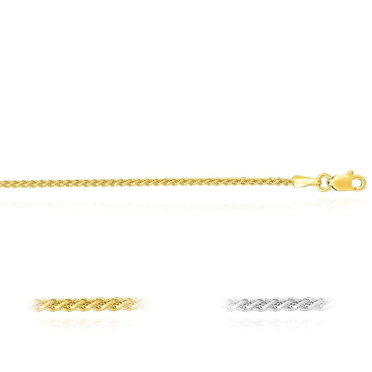 14K Gold 1.5mm Round Spiga Wheat Chain Necklace 16"-30"