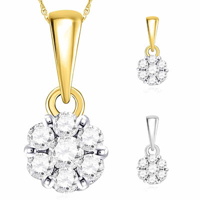 .25CTW Natural Diamond 14K Yellow Gold White Flower Cluster Pendant 0.5" - WJD Exclusives