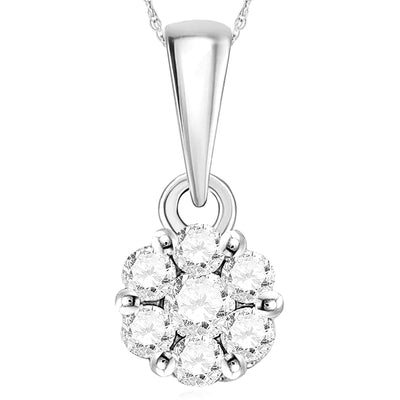 .25CTW Natural Diamond 14K Yellow Gold White Flower Cluster Pendant 0.5" - WJD Exclusives