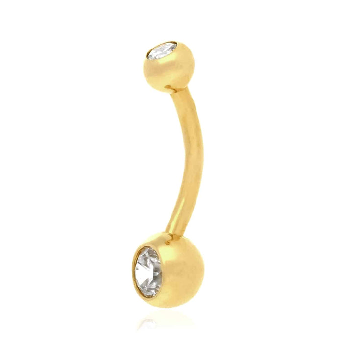 Real 14K Gold CZ Barbell Navel Belly Ring 14G