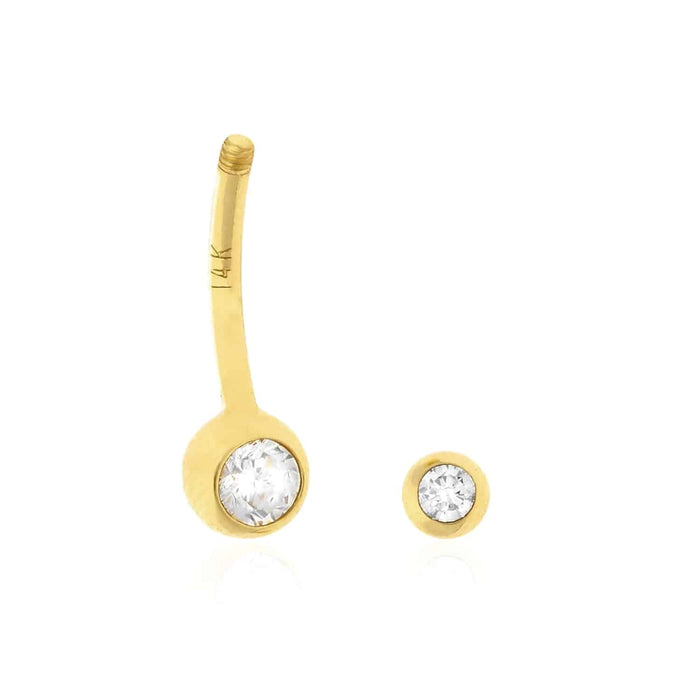 Real 14K Gold CZ Barbell Navel Belly Ring 14G